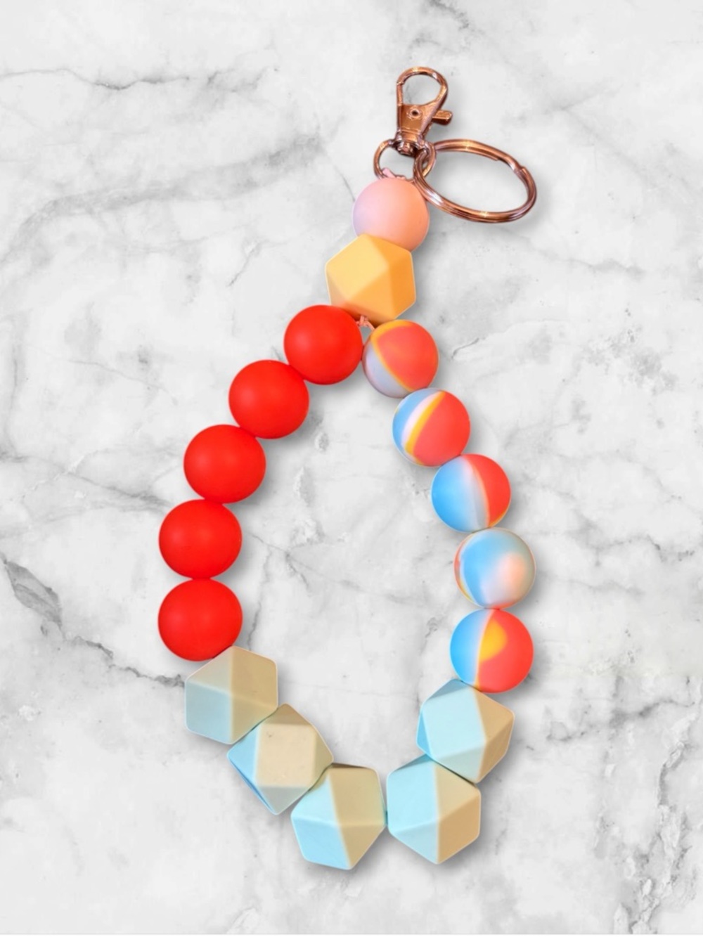 Colorful Beaded Wristlet Keychain - Red, Blue, Yellow